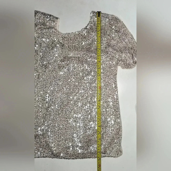 Luxology Women's Sequined Dressy Cream Colored Puffy Sleeve Blouse, M, NWT - Picture 6 of 8